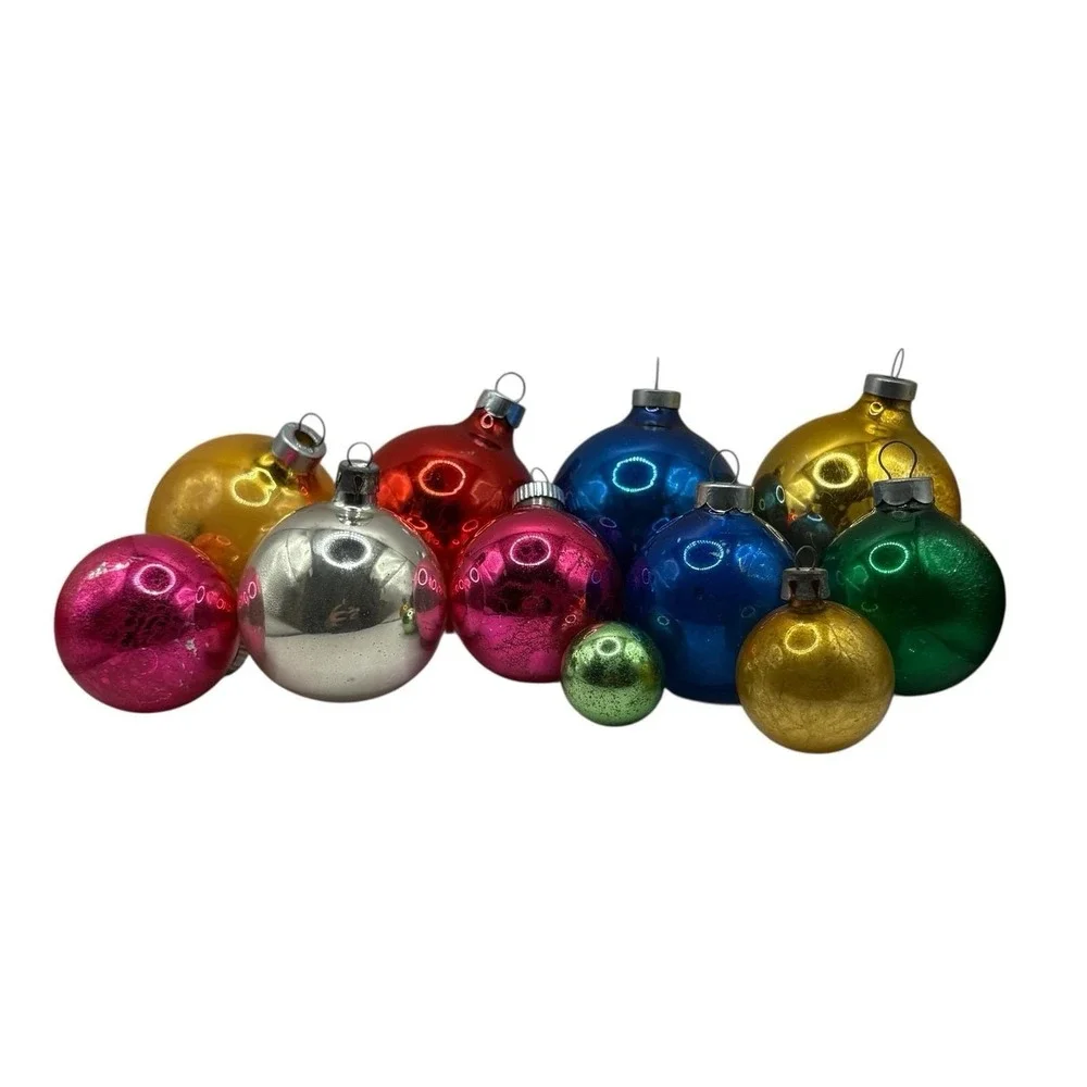 VTG Christmas Ornaments Balls Shiny Brite Japan Solid Color Set‎ of 11 USA Read